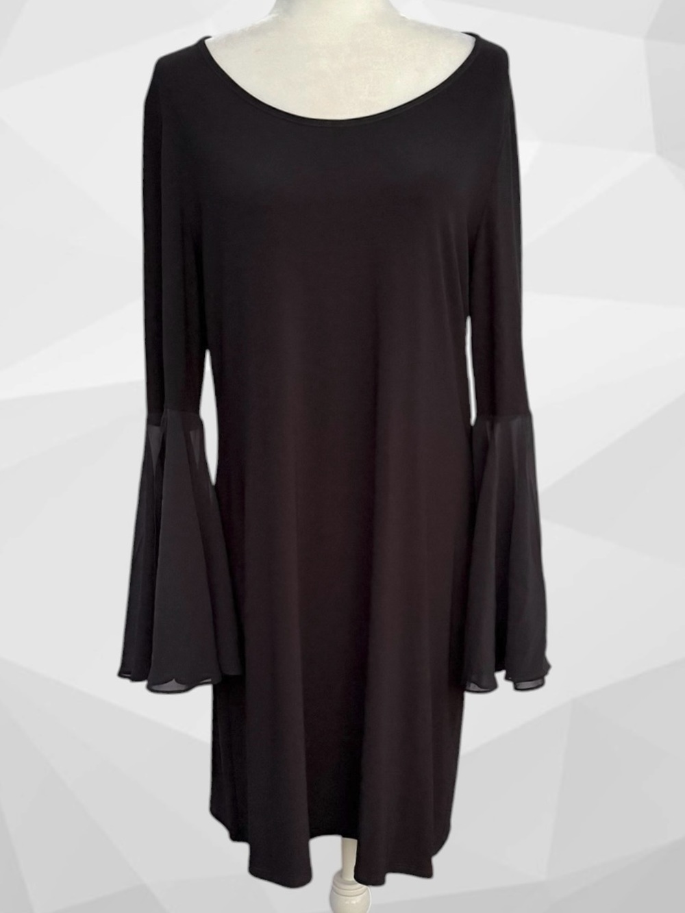 Dressbarn Jet Black Flowy Split-Bell Sleeve Scoop Neck Stretch Midi Dress XL